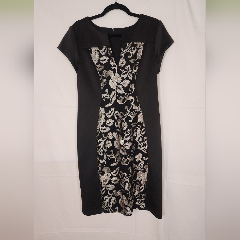 Connected Apparel Black and Silver Floral Hourglass Dress